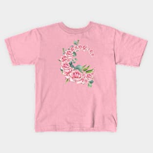 C of Roses Initial Pretty Pink Roses Kids T-Shirt